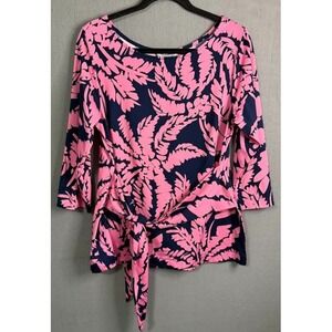 La Mer Luxe Blouse Women Medium Multicolor Colorful Floral 3/4 Sleeve Crew Neck